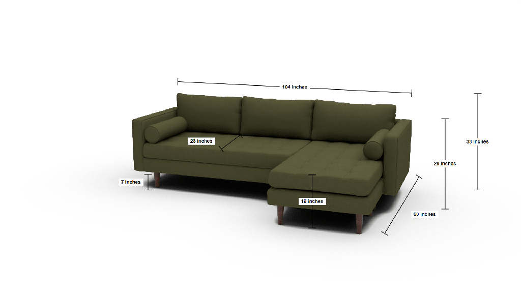 Ladybird 104" Reversible Sofa Chaise - Dimensions