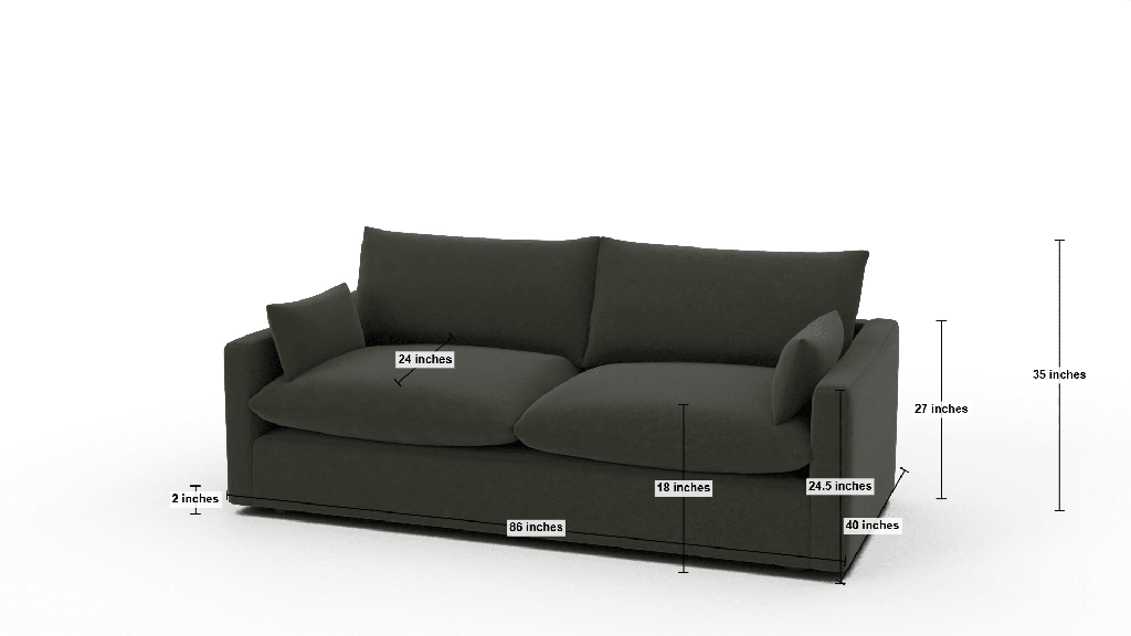 Bouldin 86" Sofa - Dimensions