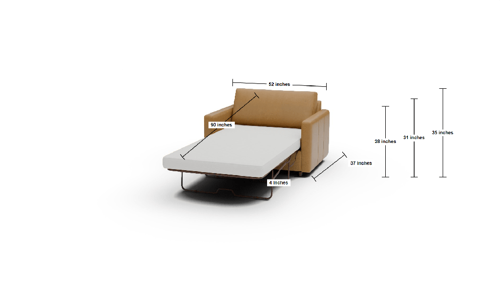 Wallace 52" Leather Untufted Twin Sleeper Chair - Dimensions