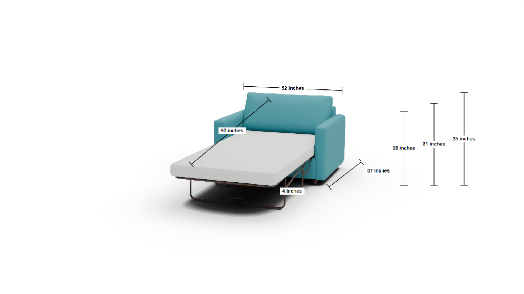Wallace 52" Untufted Twin Sleeper Chair - Dimensions