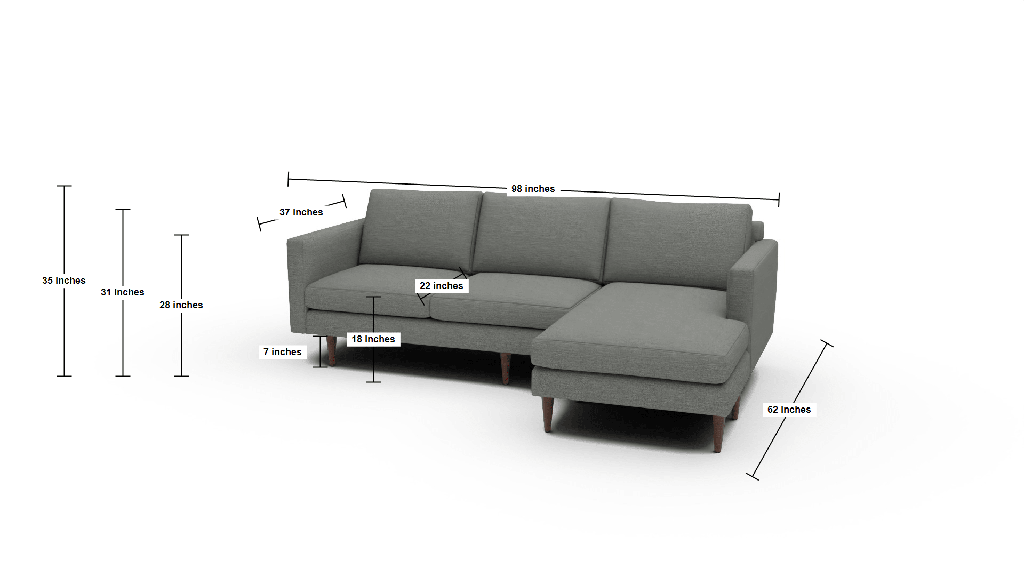 Wallace 98" Untufted Reversible Chaise Sofa - Dimensions