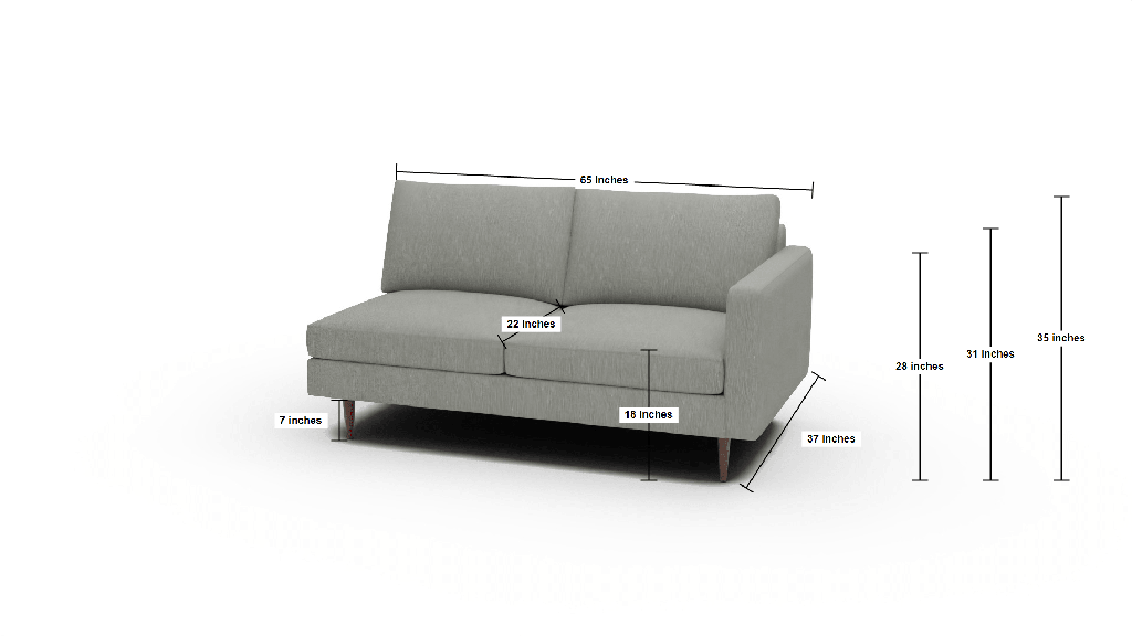 Wallace Untufted Raf Condo Sofa - Dimensions