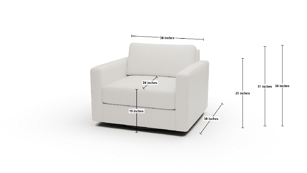 Track 36" Leather Swivel Arm Chair - Dimensions