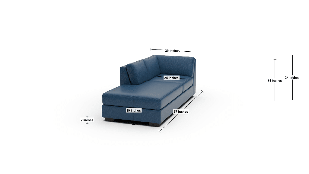 Track Leather LAF Bumper Chaise - Dimensions