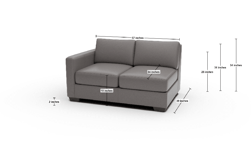 Track Leather LAF Loveseat - Dimensions