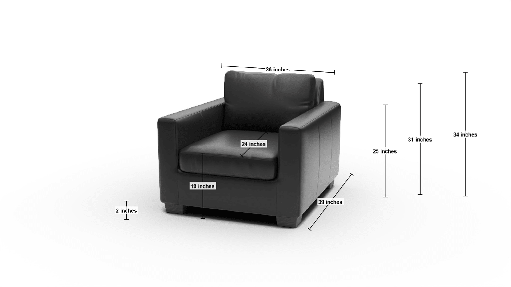 Track 36" Leather Arm Chair - Dimensions