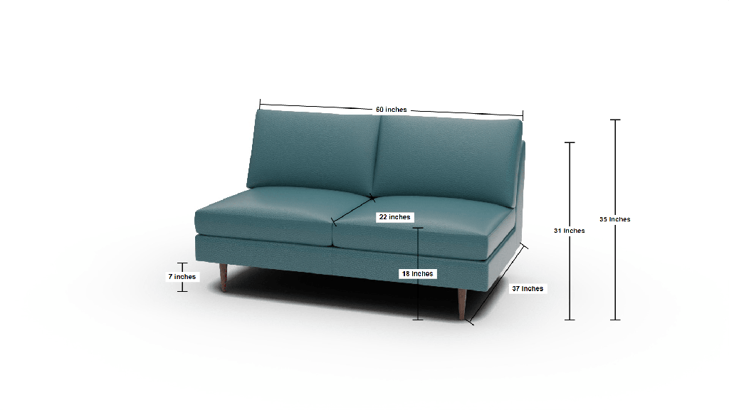 Wallace Leather Untufted Armless Loveseat - Dimensions