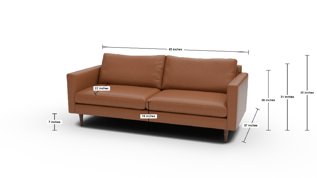 Wallace 85" Leather Untufted Sofa - Dimensions