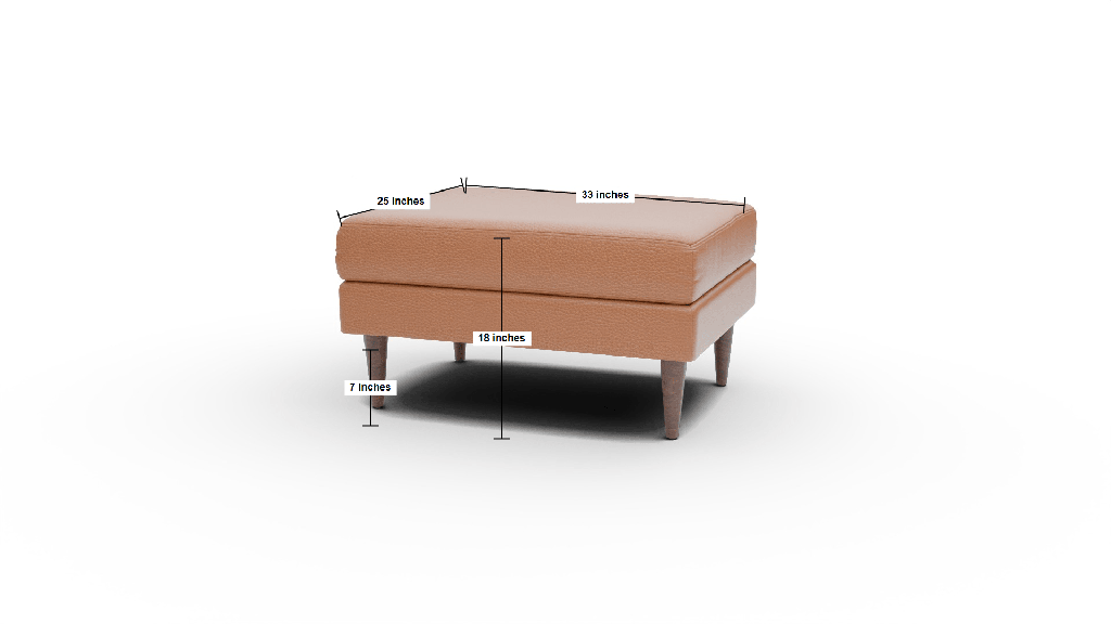 Wallace Leather Untufted Ottoman - Dimensions