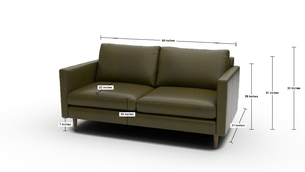 Wallace 69" Leather Untufted Loveseat - Dimensions
