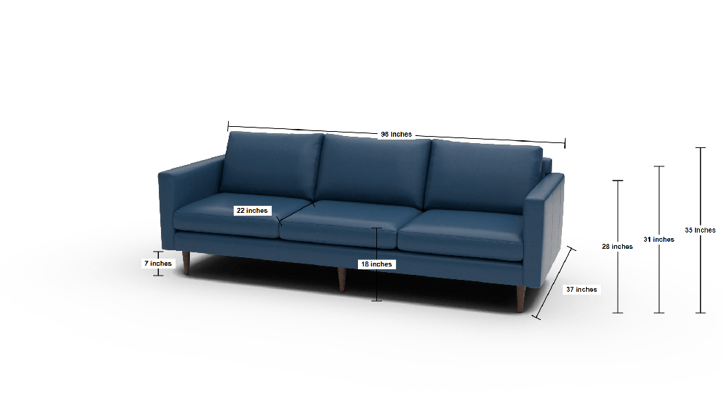Wallace 98" Leather Untufted Estate Sofa - Dimensions