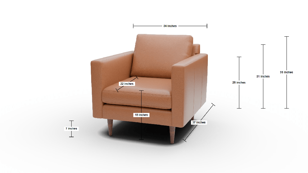 Wallace 34" Leather Untufted Arm Chair - Dimensions