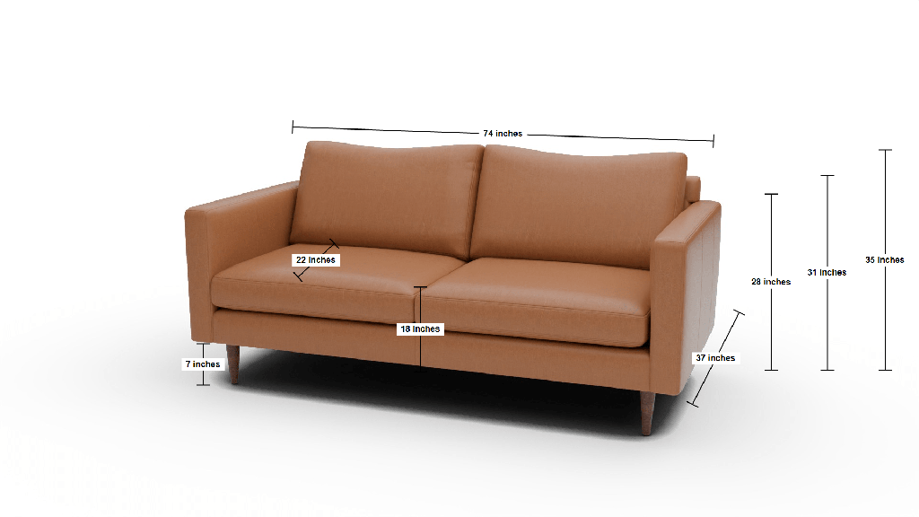 Wallace 74" Leather Untufted Apartment Sofa - Dimensions