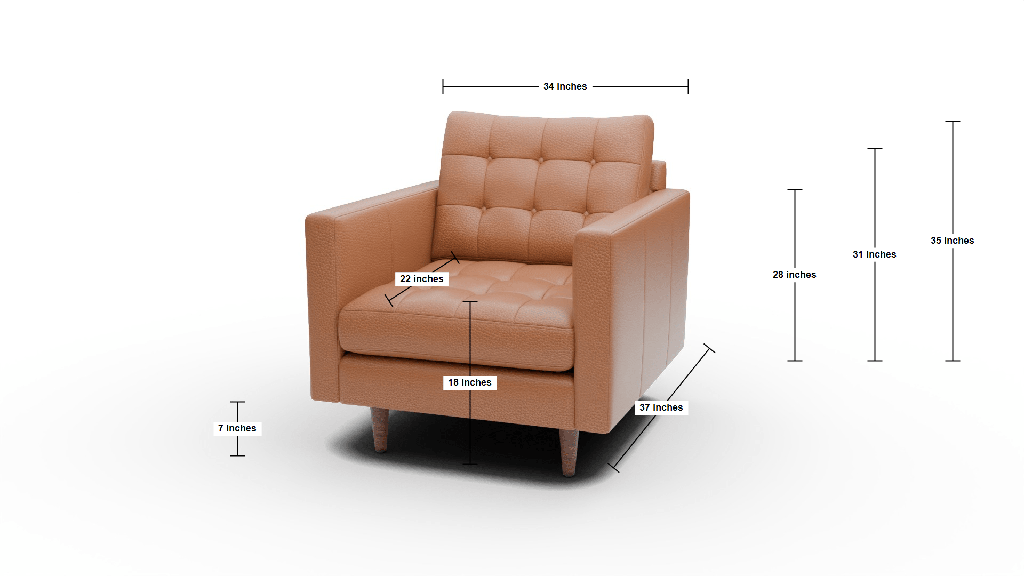 Wallace 34" Leather Arm Chair - Dimensions