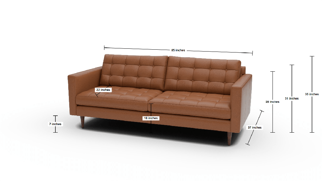 Wallace 85" Leather Sofa - Dimensions