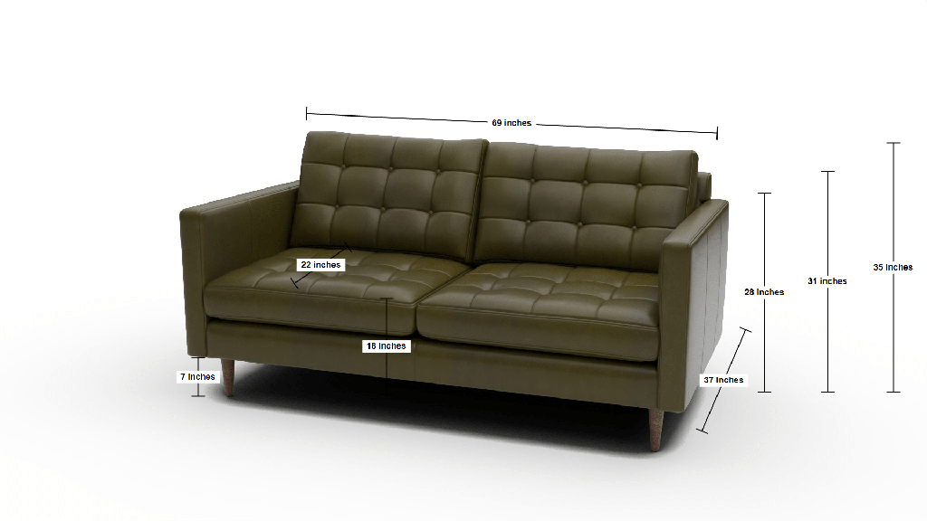 Wallace 69" Leather Loveseat - Dimensions