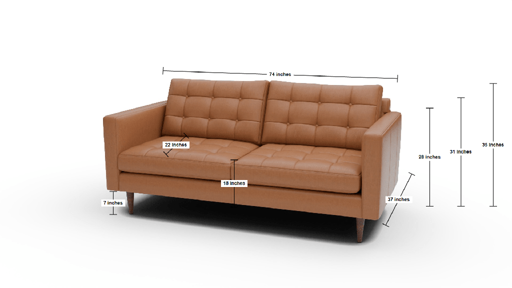 Wallace 74" Leather Apartment Sofa - Dimensions
