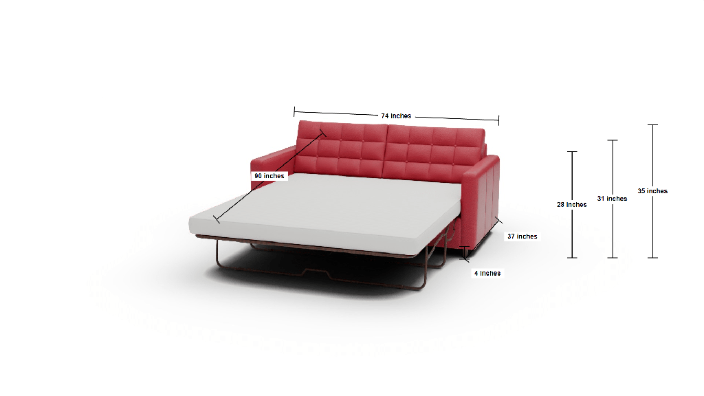 Wallace 74" Leather Queen Sleeper Sofa - Dimensions