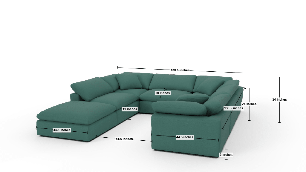 Fluffy 133.5" 6 Piece Sectional W/Ottoman - Dimensions