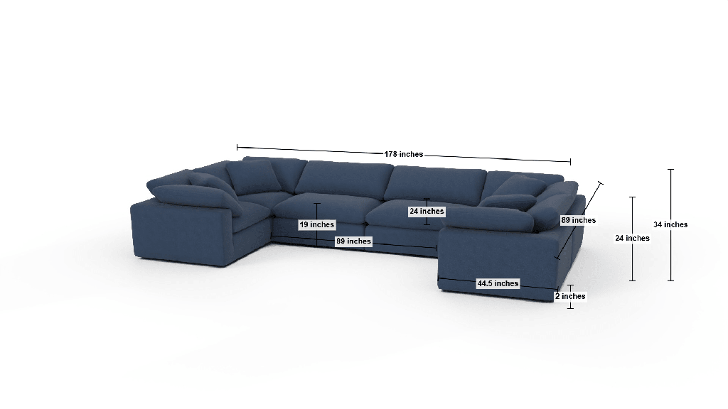 Fluffy 178" 4 Corner U Sectional - Dimensions
