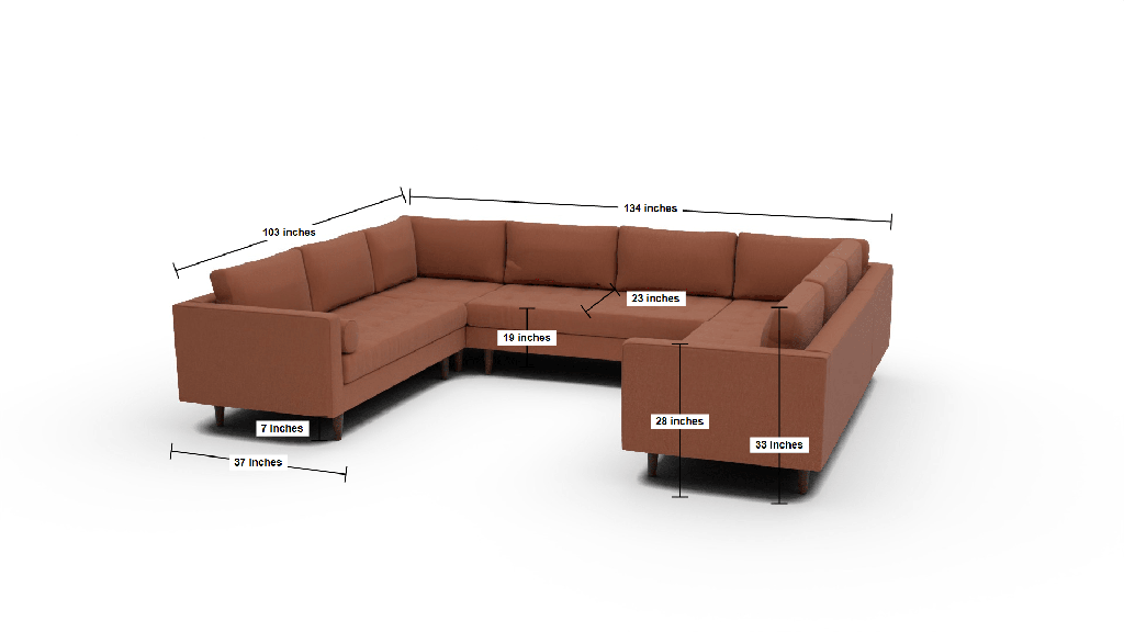 Ladybird 134" U Sectional - Dimensions
