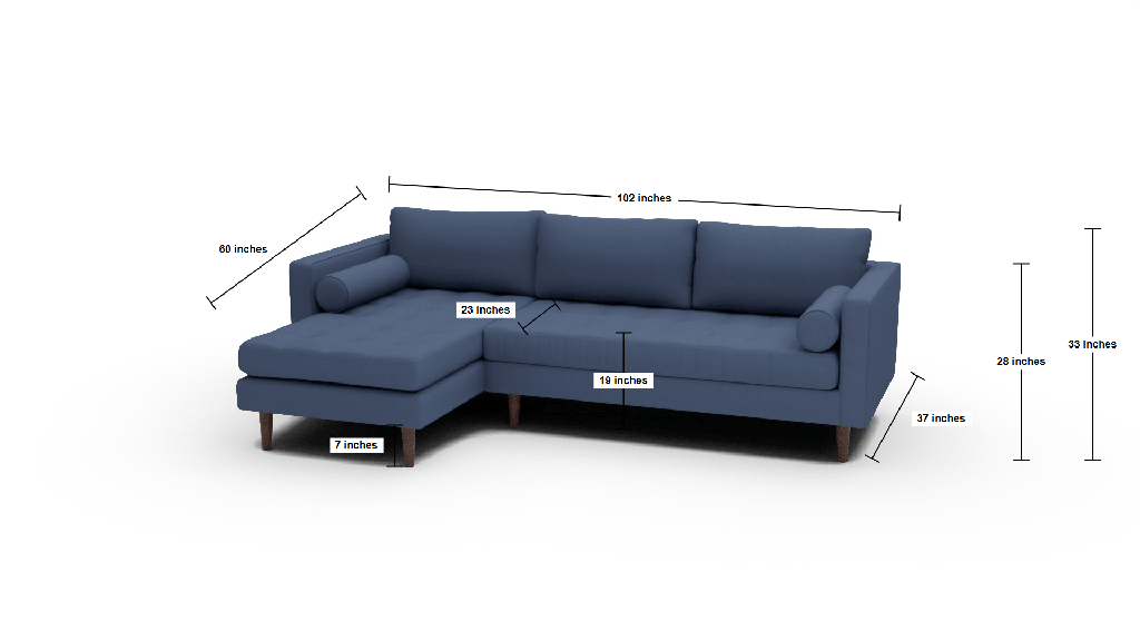 Ladybird 102" Left Chaise Sectional - Dimensions