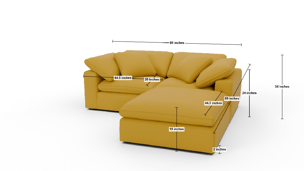 Fluffy 89" 2 Piece Sofa w/Otto - Dimensions