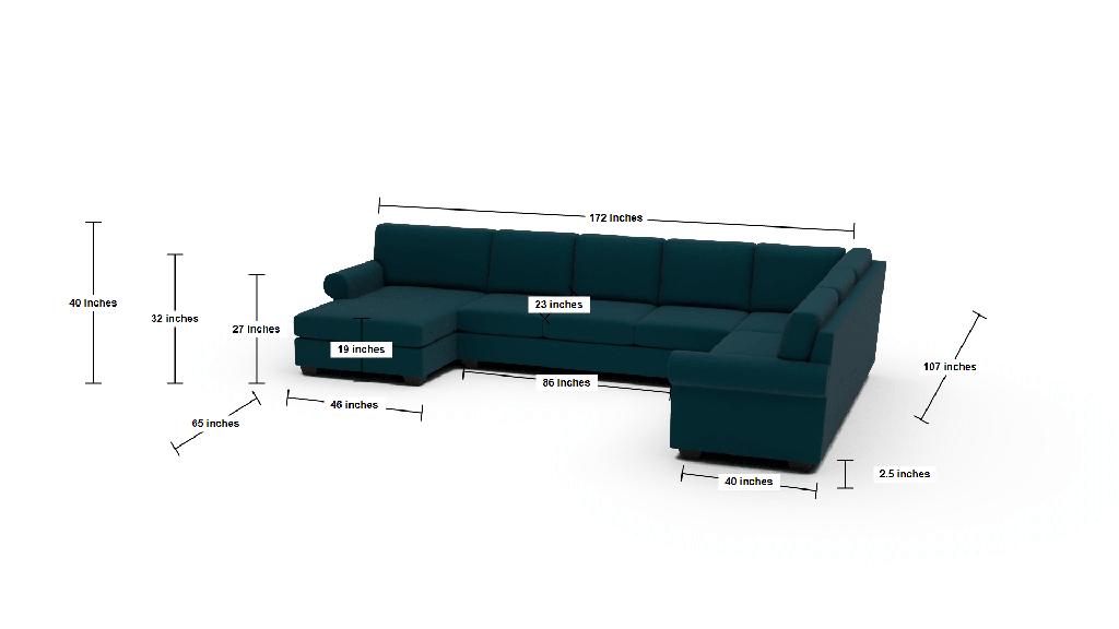 Manor 172" Large Corner Sectional With Laf Chaise - Dimensions