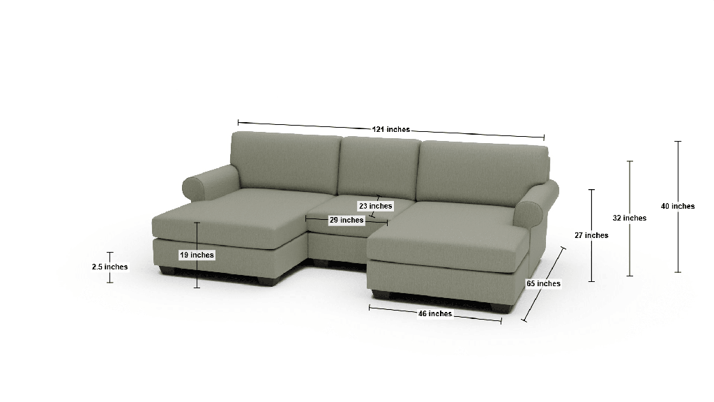 Manor 121" Double Chaise With Armless Chair - Dimensions