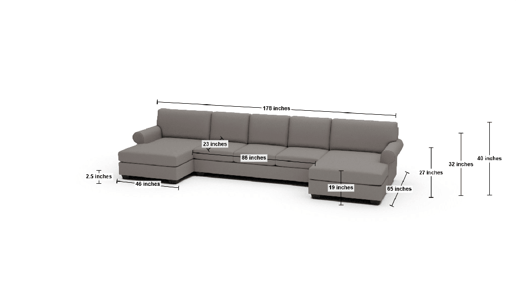 Manor 178" Double Chaise With Armless Sofa - Dimensions