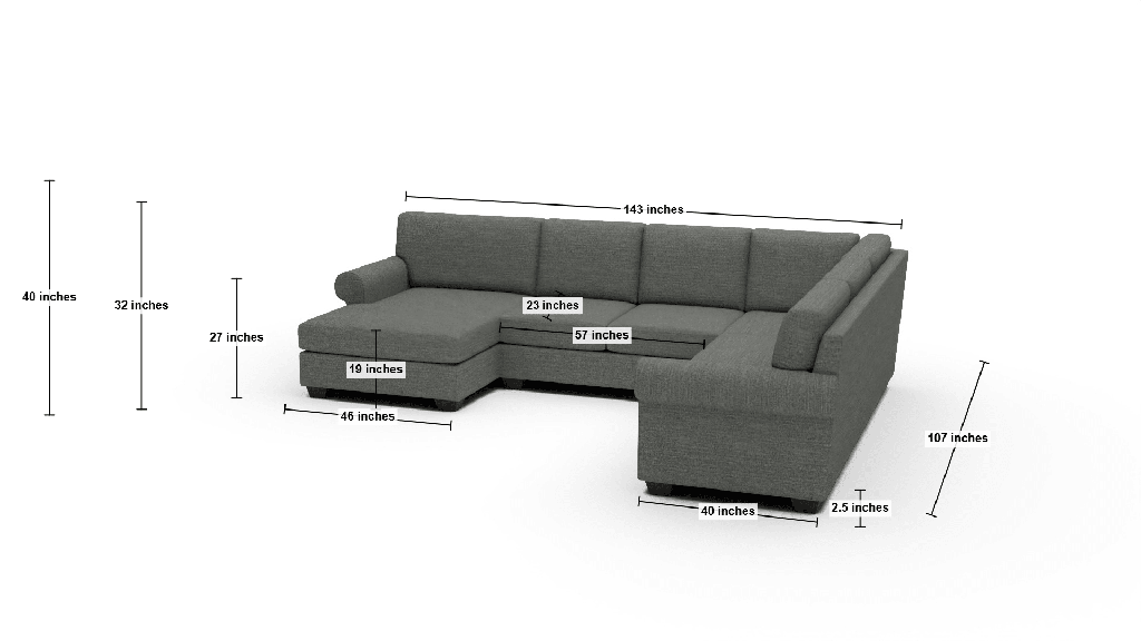 Manor 143" Medium Corner Sectional With Laf Chaise - Dimensions