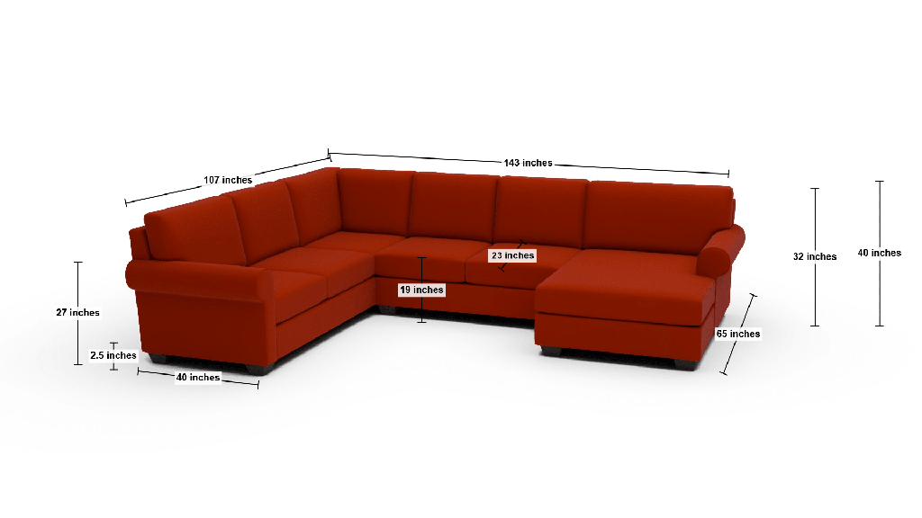 Manor 143" Medium Corner Sectional With Raf Chaise - Dimensions