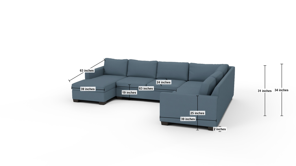 Track 141" Corner Sectionals w. Left Chaise - Dimensions