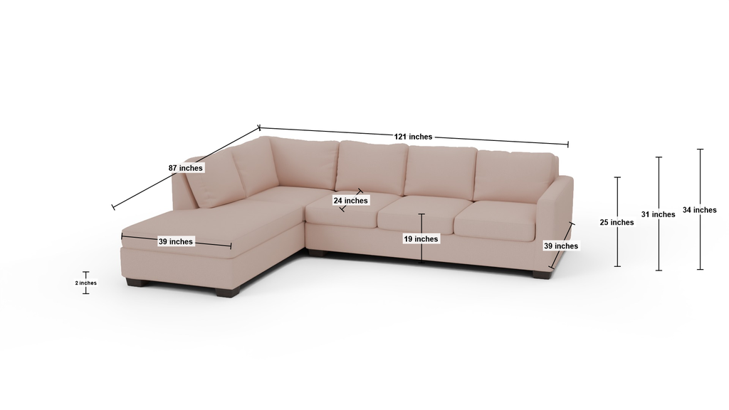 Track 121" Left Chaise Sectional - Dimensions