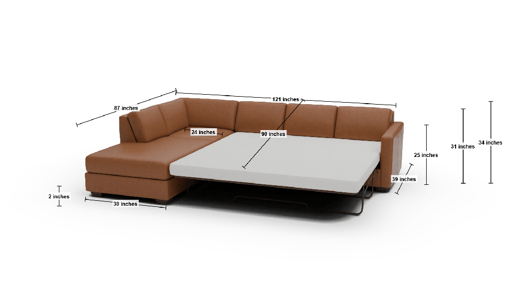Track 121" Leather Left Chaise Sleeper Sectional - Dimensions