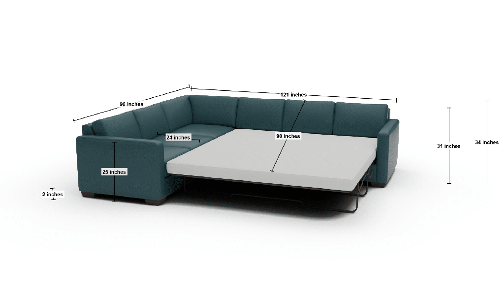 Track 121" Leather Left Corner Sectional With Raf Sleeper Sectional - Dimensions