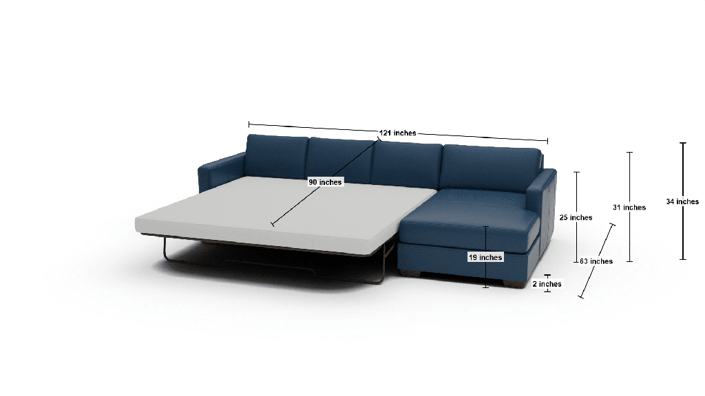 Track 121" Leather Right Chaise Sleeper Sectional - Dimensions