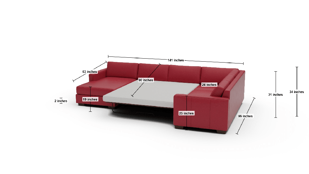 Track 141" Leather Corner Sectionals W. Full Sleeper & Left Chaise - Dimensions
