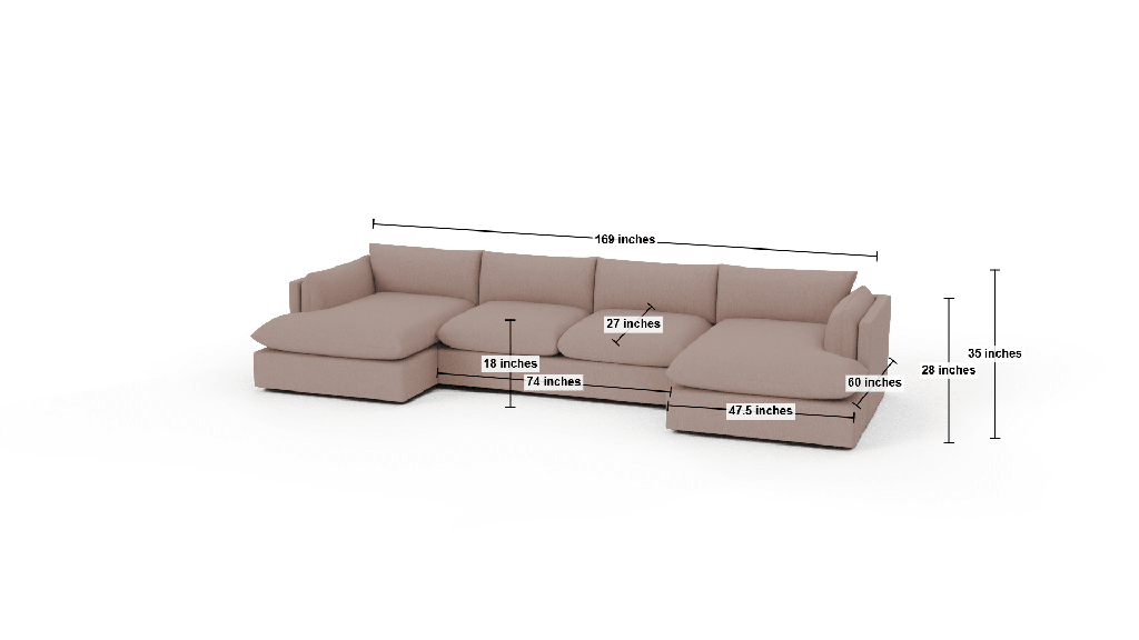SoCo 169" Double Chaise with Armless Loveseat - Dimensions