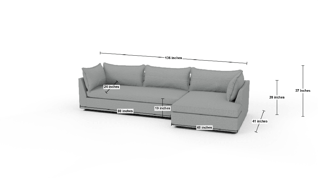 Cherrywood 136" Raf Chaise Sectional - Dimensions