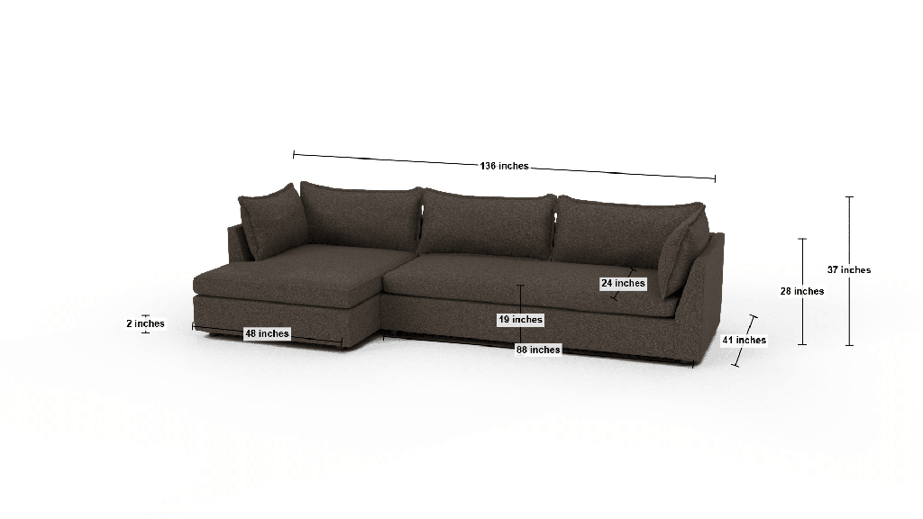 Cherrywood 136" Laf Chaise Sectional - Dimensions