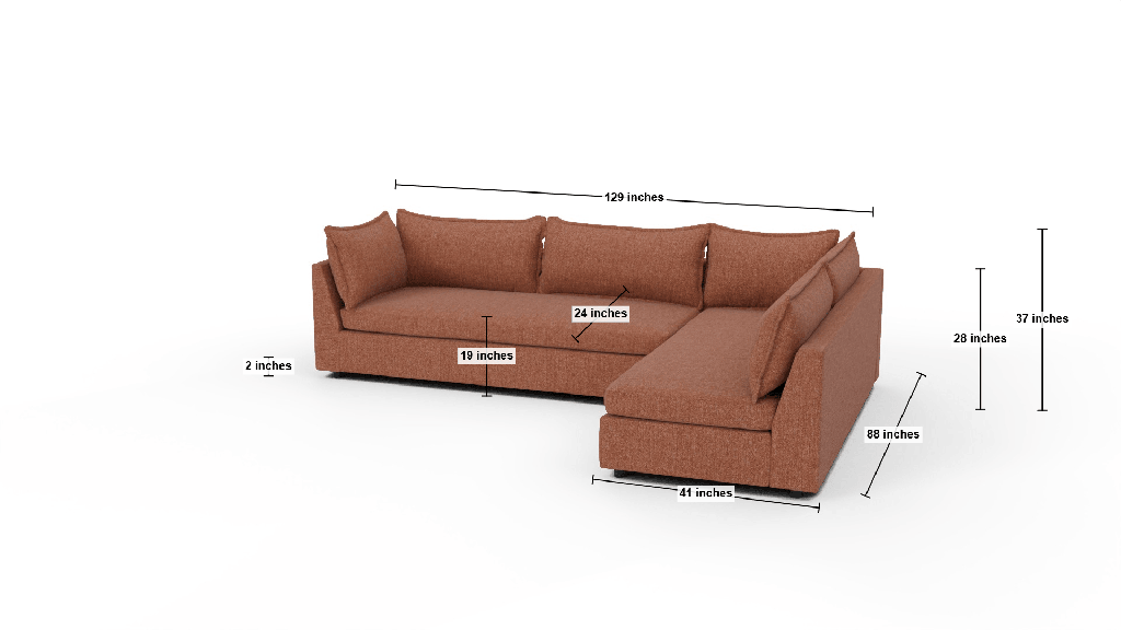 Cherrywood 129" LAF/LAF Sofa Sectional - Dimensions