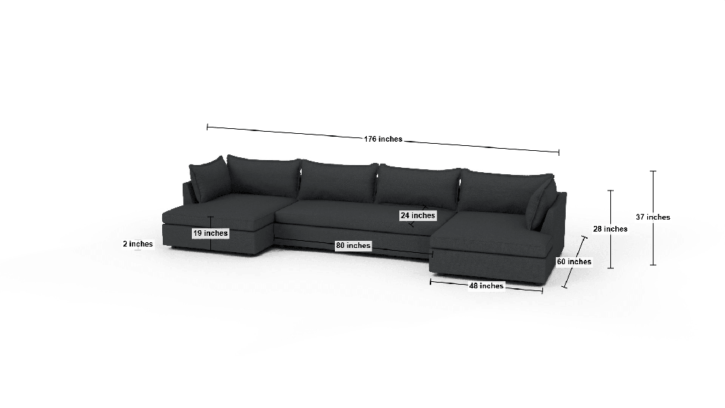 Cherrywood 176" Double Chaise Sectional W. Armless Loveseat - Dimensions