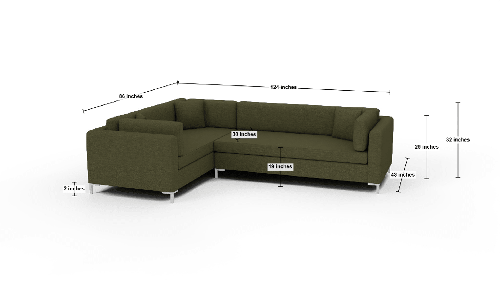 Bonnell 124" Left Corner Sectional - Dimensions
