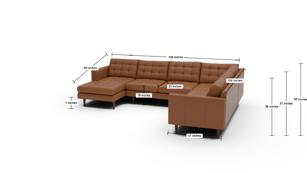 Wallace 130" Leather Corner Sectionals w. Left Chaise - Dimensions