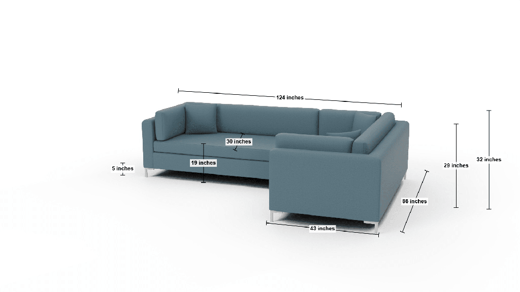 Bonnell 124" Right Corner Sectional - Dimensions