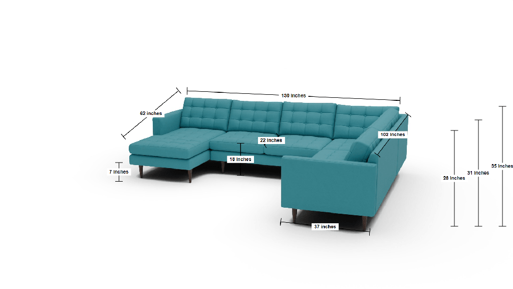 Wallace 130" Corner Sectionals w. Left Chaise - Dimensions