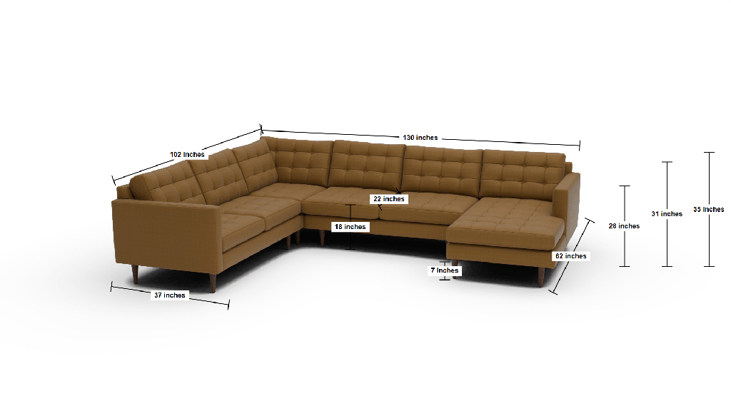 Wallace 130" Corner Sectionals w. Right Chaise - Dimensions