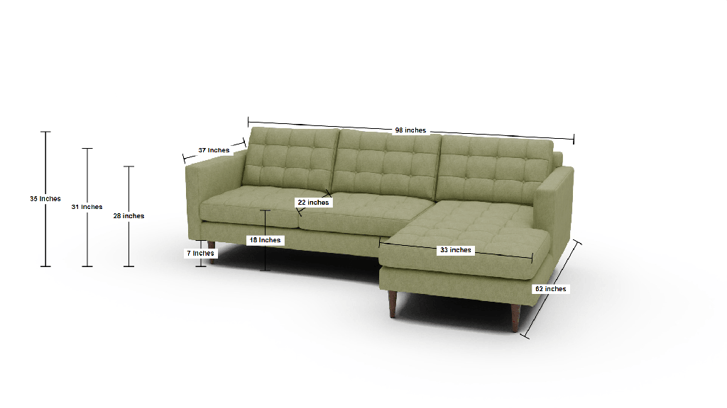 Wallace 98" Right Chaise Sectional - Dimensions