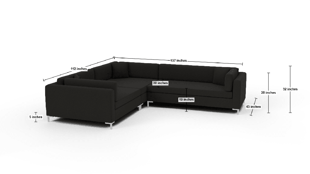 Bonnell 137" Double Cuddler Left Corner Sectional - Dimensions
